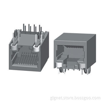 One port RJ45 socket, tab down, R/A type with LED, flat pin